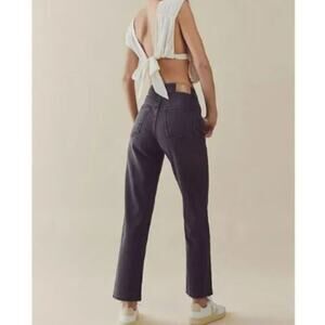 We the Free Pacifica Straight Leg Jeans Size 31 Worn Black Rigid Denim High Rise